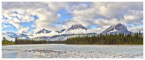 Athabasca River and Mountains, Autumn, Jasper NP Alberta, Canada